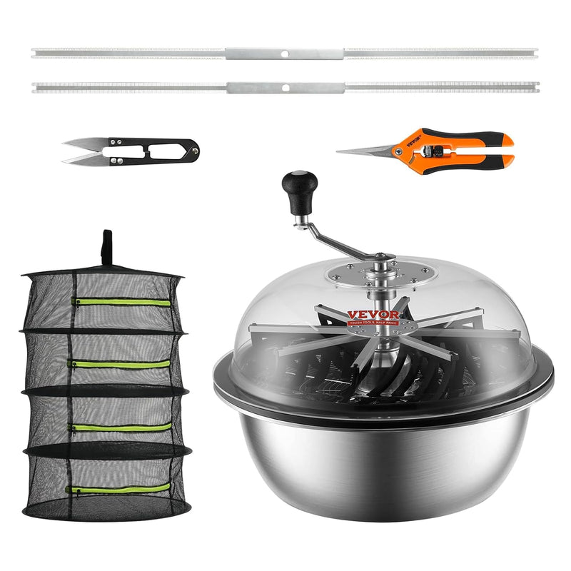 Leaf trimmer, 16-inch trimming bowl, manual flower branch trimmer, equipped with stainless steel blades for rotary trimming, transparent observation cover, foldable herb drying rack and handheld trimmer are all included. C6
