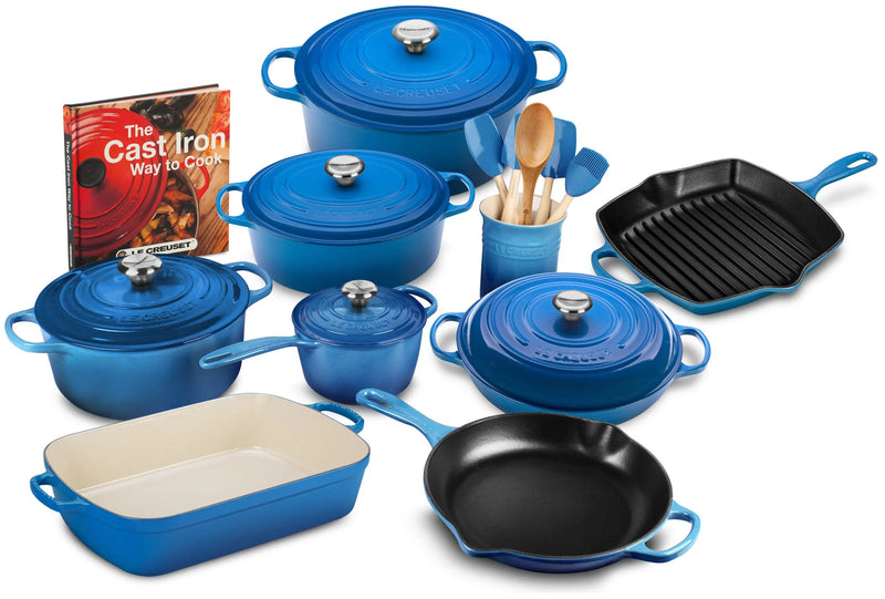 20-piece Signature Cast Iron Cookware Set,10.25 Skillet,1.75-quart Saucepan with Lid V1