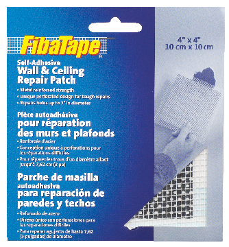 FibaTape Self-Adhesive Wall & Ceiling Hole Repair Patch For Drywall & Plaster, 4 x 4-in L9