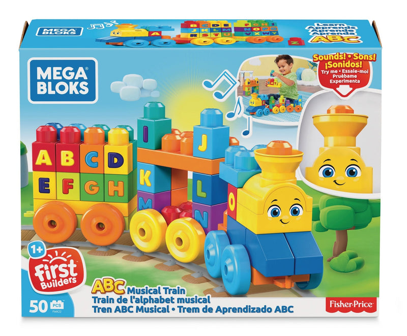 Fisher Price Mega Bloks First Builders ABC Musical Learning Train Playset, 50 pc, Ages 1+ B9