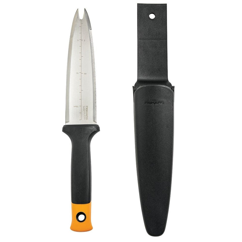 Fiskars Stainless-Steel Dual-Edged Garden Hori Hori Knife with Sheath I1