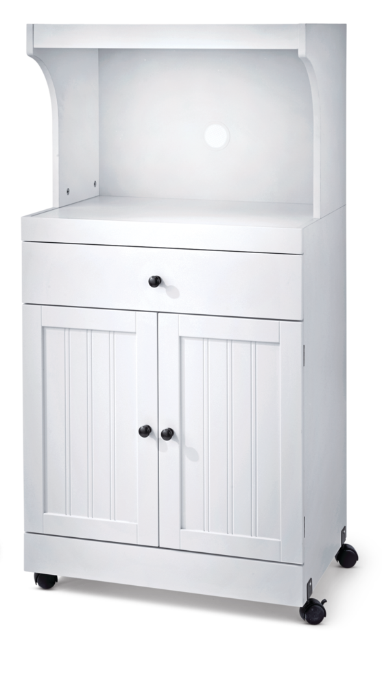 For Living 2-Door 1-Drawer Microwave Cart/Stand Kitchen Storage Cabinet With Wheels, White J3