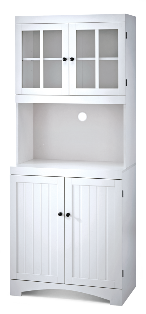 For Living 4-Door Open Shelf Freestanding Kitchen Pantry Storage Cabinet, Cream G6