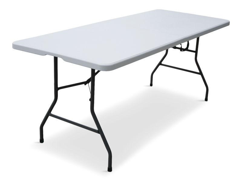 For Living 6-ft Portable Indoor/Outdoor Plastic & Metal Folding Table with Handle, White Q4