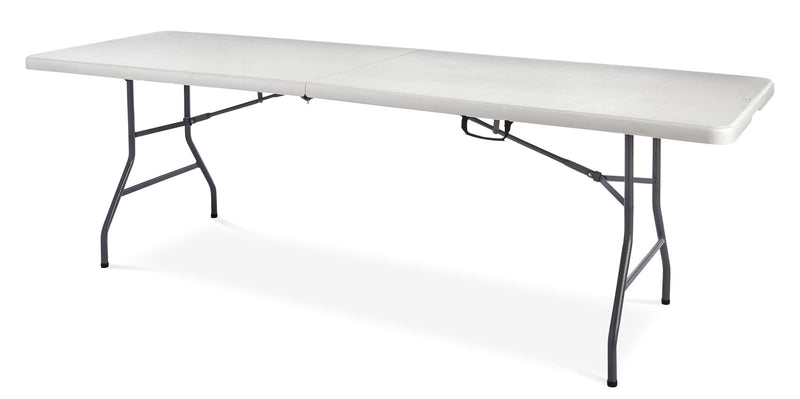 For Living 8-ft Portable Plastic & Metal Folding Table with Handle, White D9