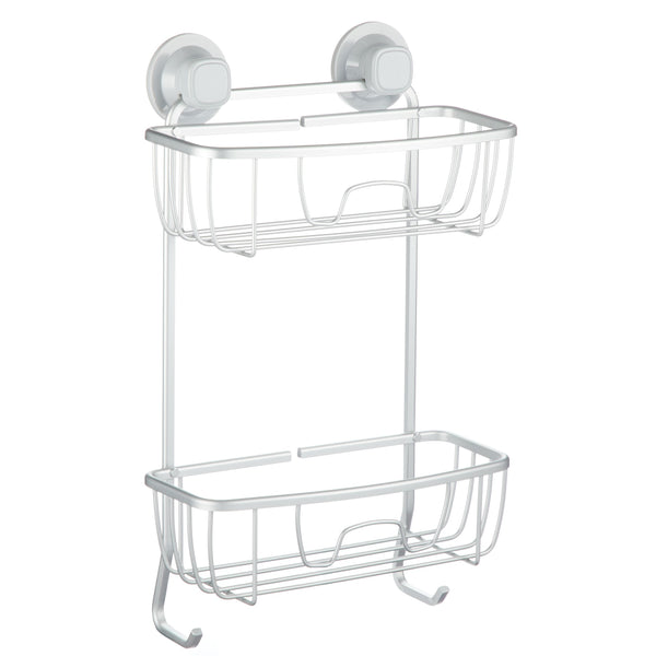 For Living Aluminum Rust-Resistant Suction 2-Shelf Shower Caddy with Hook, 17.5-in x 10.3-in x 5.4-in N3
