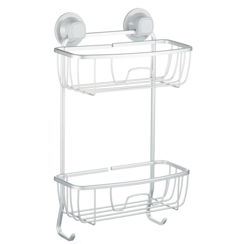 For Living Aluminum Rust-Resistant Suction 2-Shelf Shower Caddy with Hook, 17.5-in x 10.3-in x 5.4-in Q2