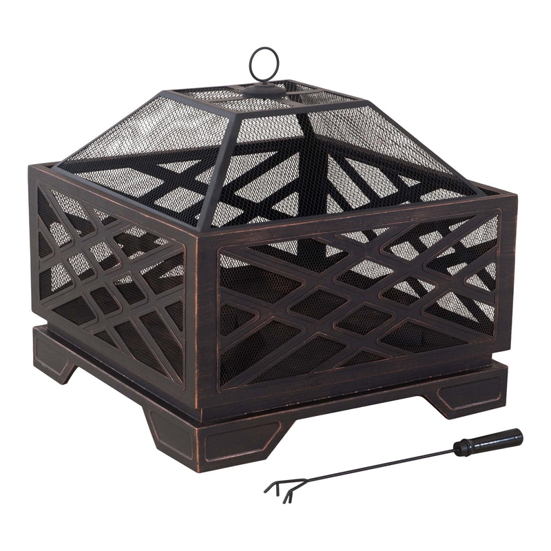 For Living Lawrence Steel Outdoor Wood Burning Fire Pit with Fireplace Poker, 25 x 25 x 26-in H1