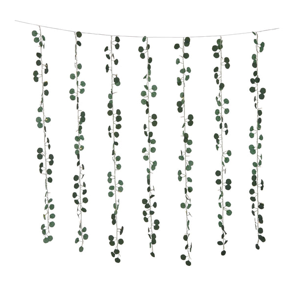 For Living Outdoor 12-Strand Warm White LED Curtain String Lights with Eucalyptus Leaves, 11.48-ft M1