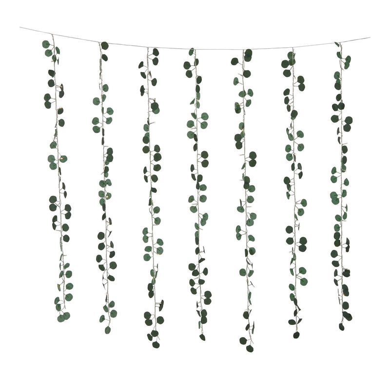 For Living Outdoor 12-Strand Warm White LED Curtain String Lights with Eucalyptus Leaves, 11.48-ft M1