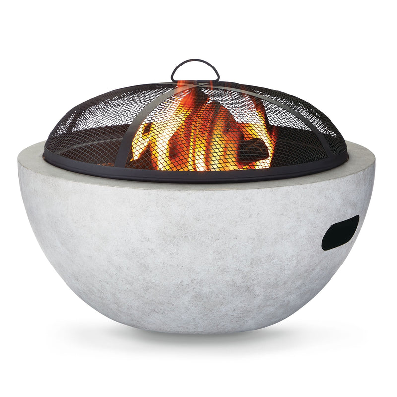 For Living Outdoor Round Steel Wood Burning Firepit with Spark Screen, 24-in U3