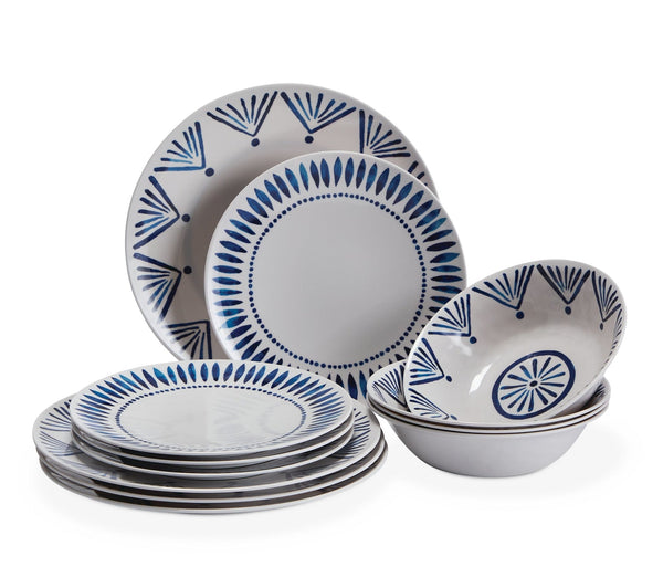 For Living Patio Dinnerware Set, 12-piece, Blue I6