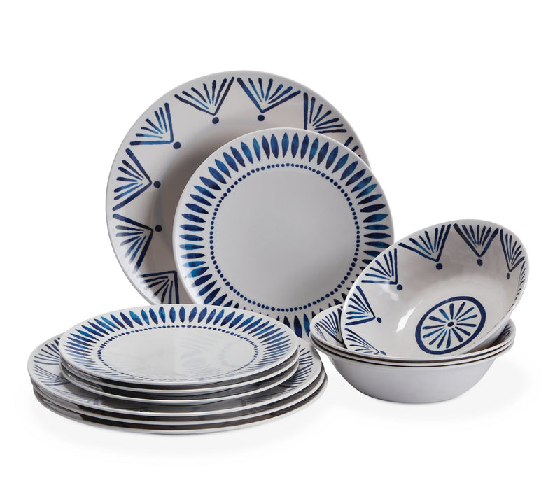 For Living Patio Dinnerware Set, 12-piece, Blue I6