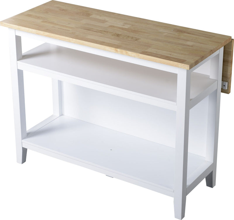 For Living Wood Top Open Shelf Kitchen Storage Island With Folding Leaf, White W8