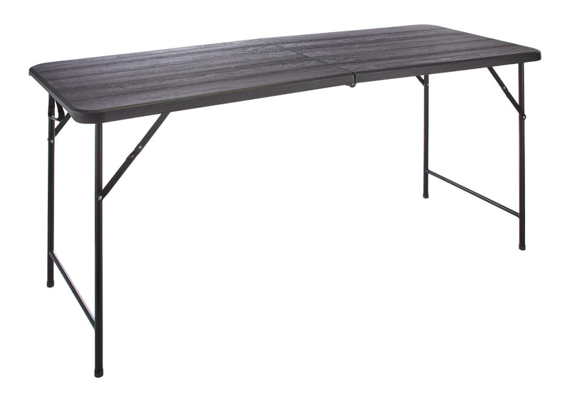 For Living Woodgrain Folding Table, Plastic/Steel, Black, 6-ft T4