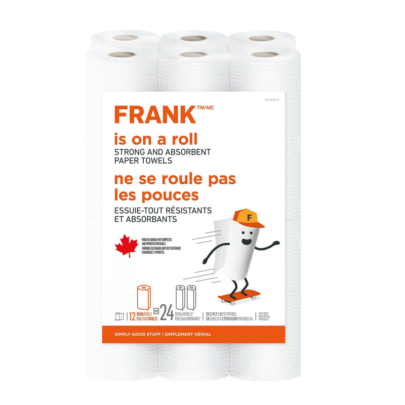FRANK Double Roll Paper Towel, 2-ply, 12-pk, Ultra Absorbent M6