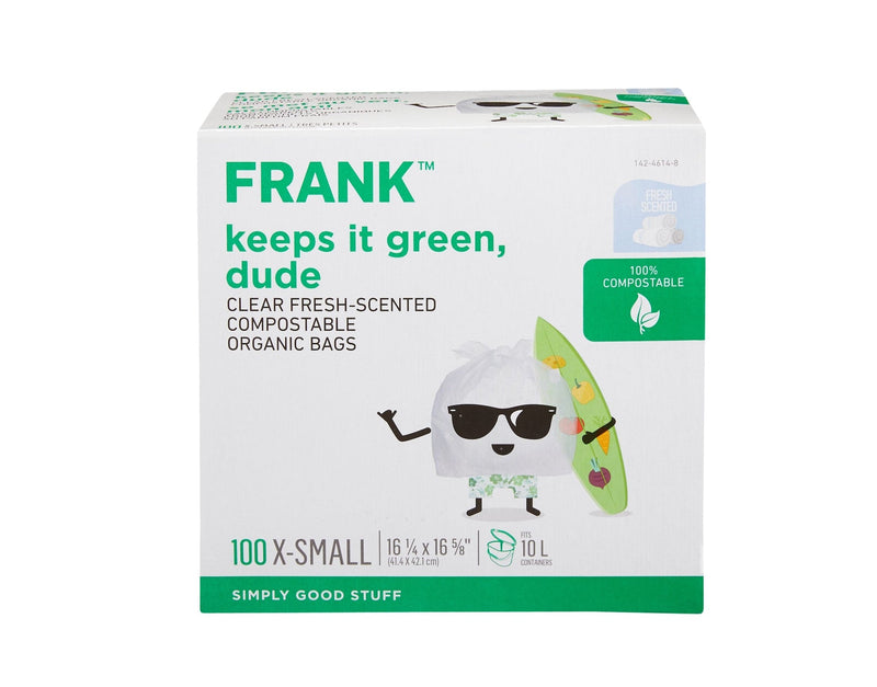 FRANK Extra-Small Organic Fresh-Scented Compostable Food Waste Bags, 100-pk, Clear, 10-L D8