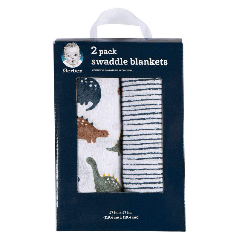 Gerber Childrenwear Dino Time Soft Cotton Muslin Baby Blanket, 2-pk Z9