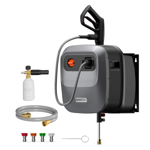 Giraffe Tools Grandfalls G20 Wall Mounted 1900 PSI 2.2 GPM Brushless Electric Pressure Washer with 65-ft Retractable Hard Hose I5