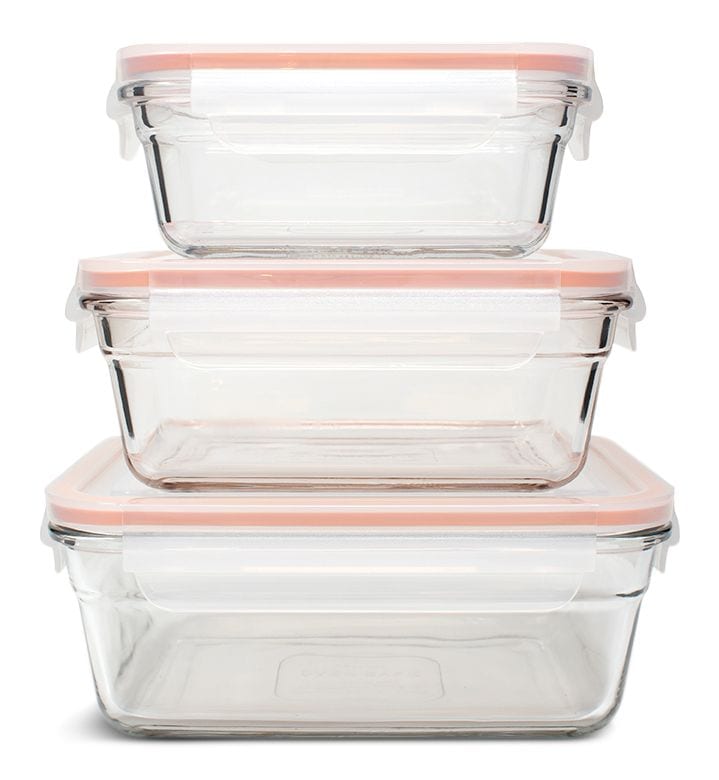Glasslock Food Storage Container and Lid Set with Airtight Seal, Rectangular, 3 Count H6