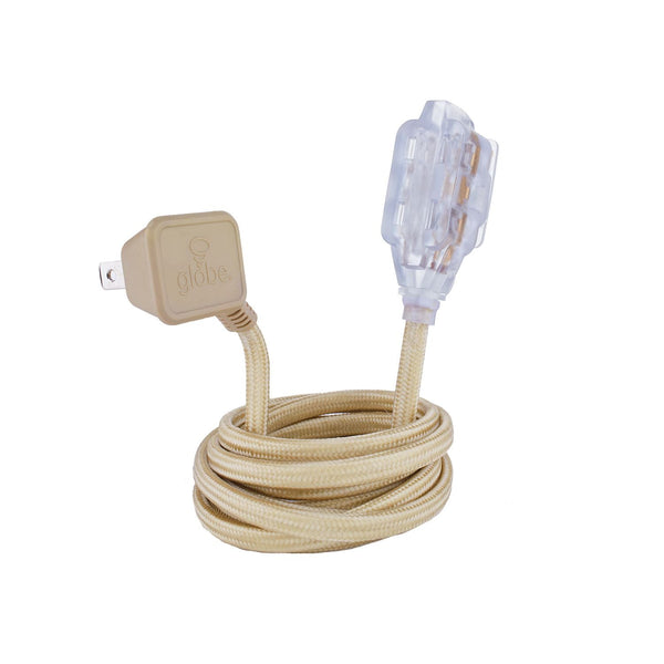 Globe 9-ft 16/2 Fabric Extension Cord, Right Angle Plug, 3 Outlets, Gold N6