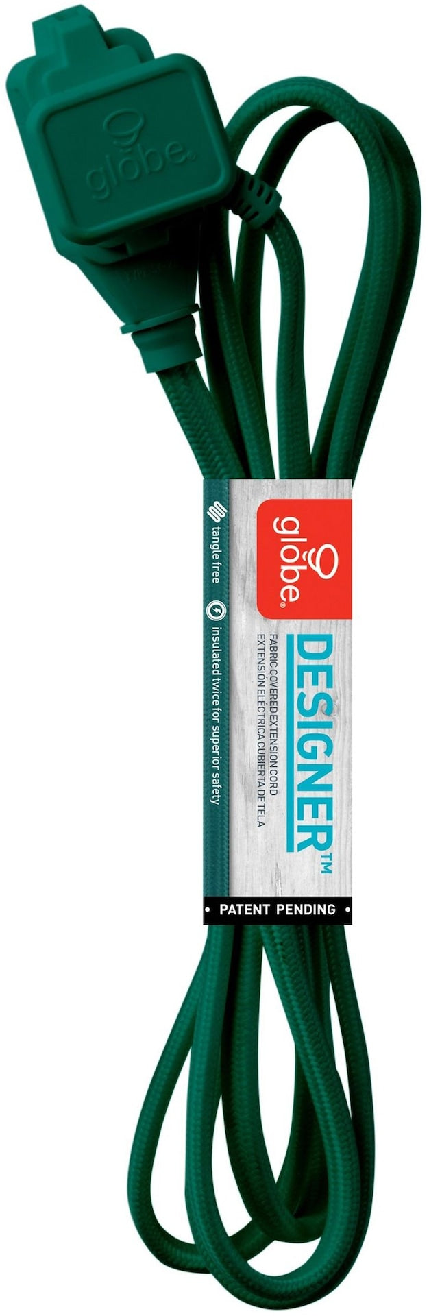 Globe 9-ft 16/2 Fabric Extension Cord, Right Angle Plug, 3 Outlets, Green F9