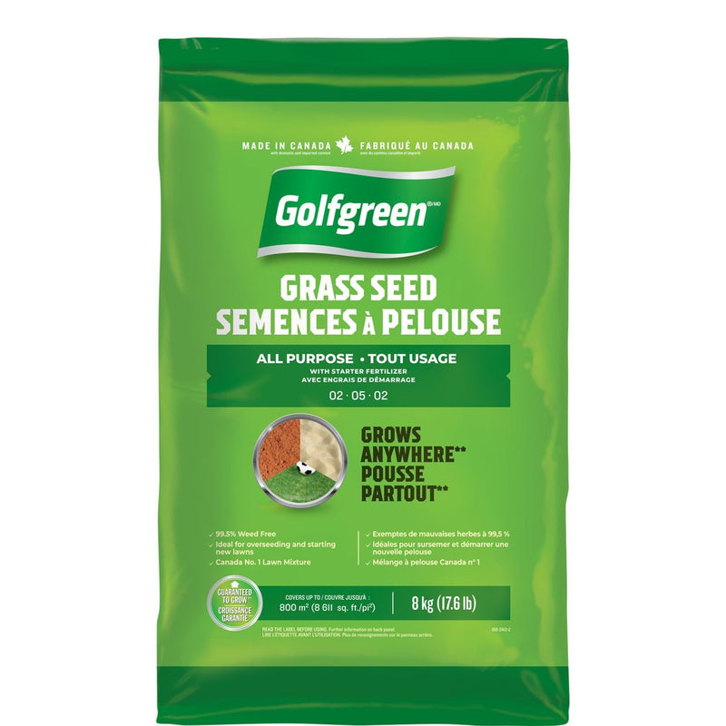 Golfgreen All Purpose Grass Seed with Starter Fertilizer, Weed-Free, 2-5-2, 8kg F2