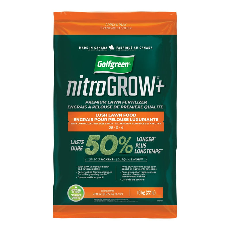 Golfgreen Nitrogrow+ Premium Nitrogen Enriched Lush Lawn Fertilizer, 28-0-4, 10kg H5