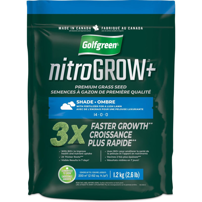 Golfgreen Nitrogrow+ Premium Nitrogen Enriched Shade Grass Seed with Fertilizer, 14-0-0, 1.2kg G7