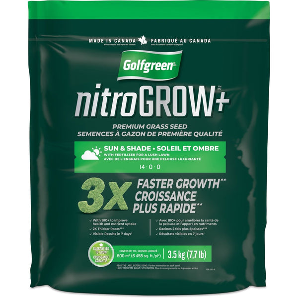 Golfgreen Nitrogrow+ Premium Nitrogen Enriched Sun and Shade Grass Seed with Fertilizer, 14-0-0, 3.5kg K4
