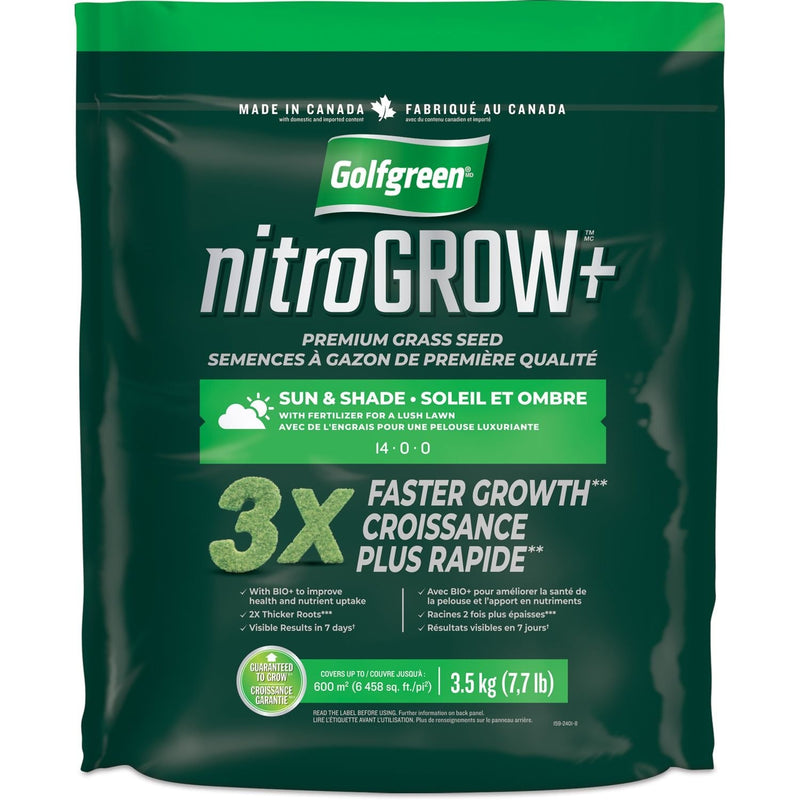 Golfgreen Nitrogrow+ Premium Nitrogen Enriched Sun and Shade Grass Seed with Fertilizer, 14-0-0, 3.5kg K4