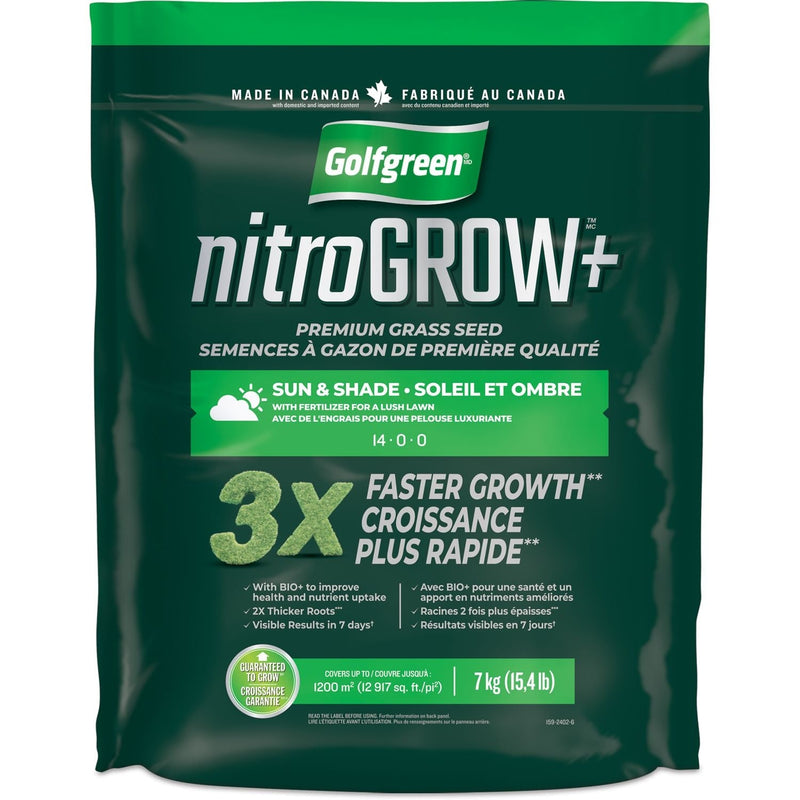 Golfgreen Nitrogrow+ Premium Nitrogen Enriched Sun and Shade Grass Seed with Fertilizer, 14-0-0, 7kg B5