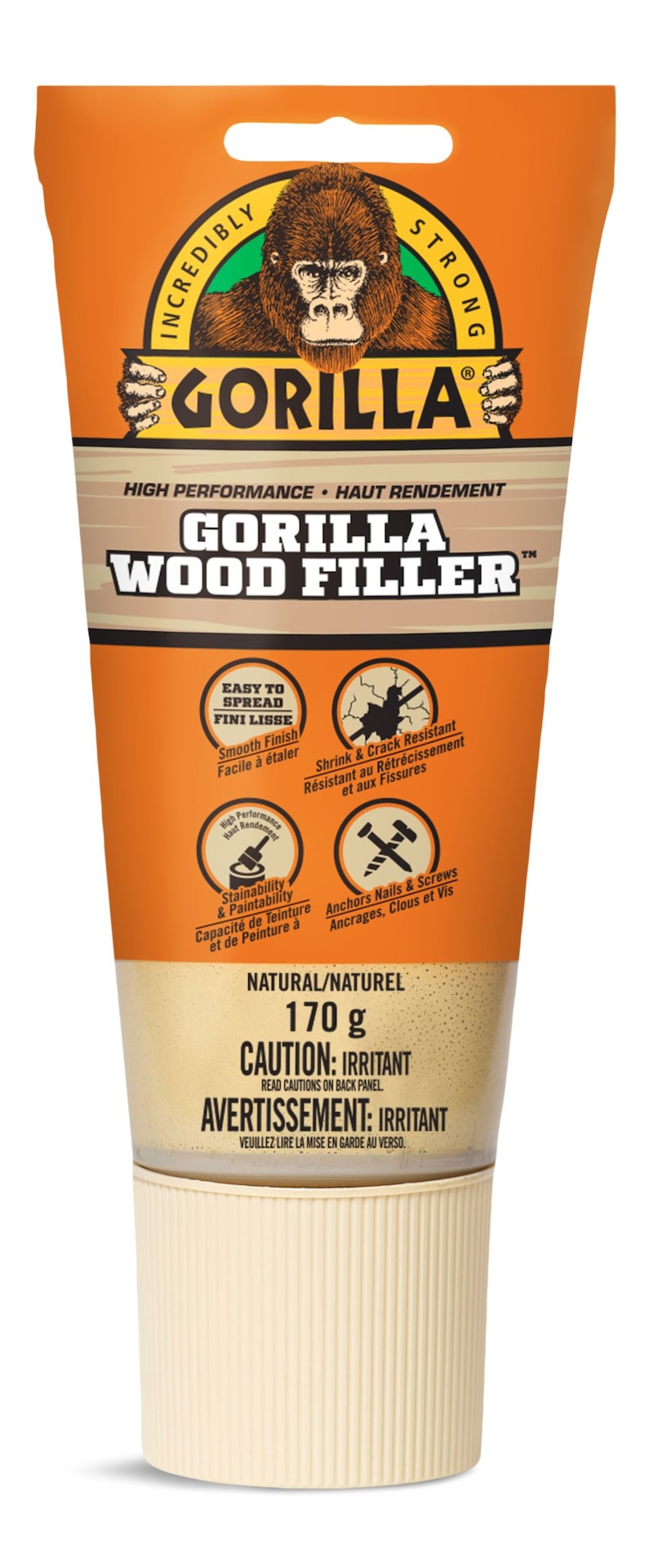 Gorilla Glue Interior/Exterior Wood Filler, For Cracks, Gouges & Holes, 6-oz Tube V5