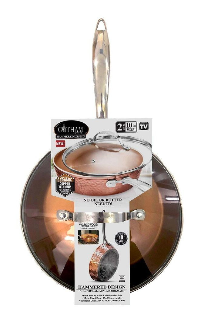 Gotham Steel As Seen On TV Hammered Diamond Pan with Lid, 10-in E1