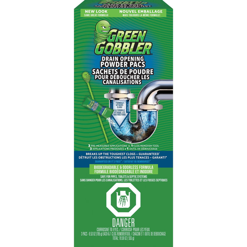 Green Gobbler Drain Clog Dissolver Pacs, Biodegradeable, 555-g, 3-pk C2