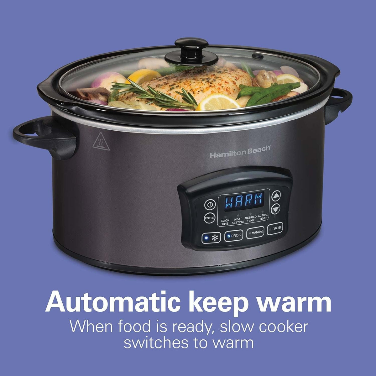 Hamilton Beach Programmable Defrost Slow Cooker, Black, 6-qt