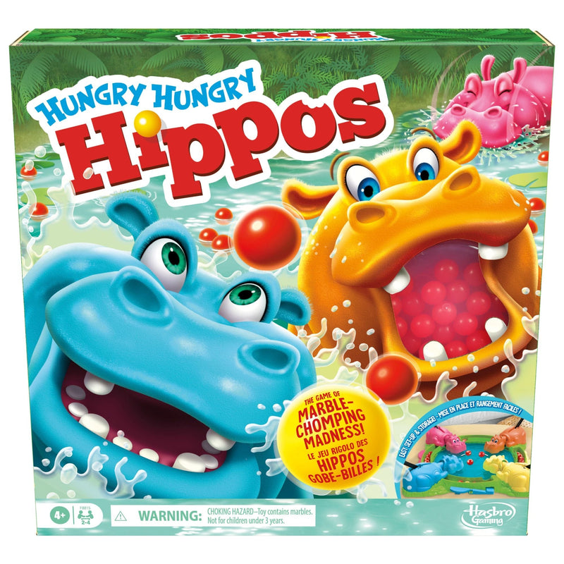 Hasbro Hungry Hungry Hippos Classic Family Board Game, Bilingual, Ages 4+ Q0