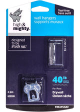 High & Mighty Canvas WAll Hanger, Easy to Remove, 40-lb Capacity, Silver, 2-pk