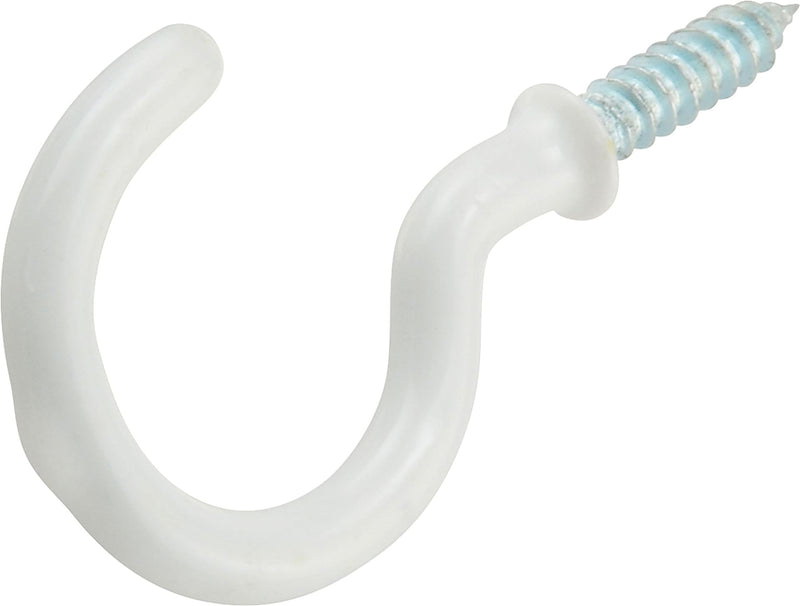 Hillman Steel Vinyl Mug Cup Hooks, Screw-In, White, 1-1/4in, 2-pk J3