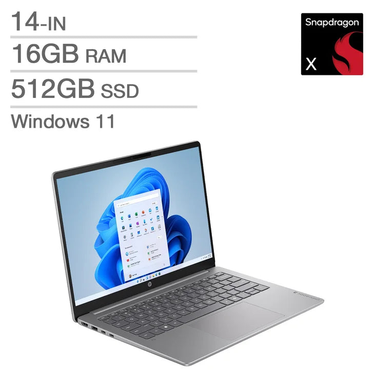 HP OmniBook 3 Next Gen AI Copilot+ PC 14-in Laptop, Snapdragon X X1-26-100 - 16GB RAM, 512GB SSD, Qualcomm Adreno S0