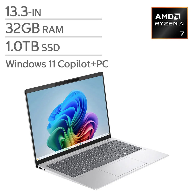HP Omnibook 7 Aero 13.3-in. Copilot+ PC Laptop, AMD Ryzen AI 7 350, 32 GB RAM, 1 TB SSD V8