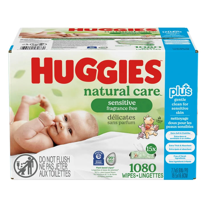 Huggies Natural Care Plus Wipes, 15-packs of 72 M6
