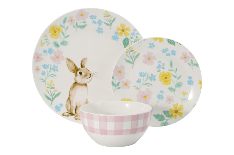 Ivy & Co Spring Bunny Porcelain Dinnerware Set, Serves 4, 12-pc, Spring Floral S4