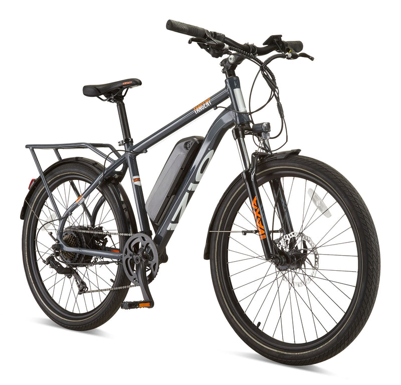 iZip Tangent All-Terrain 48V Electric Bike with Storage Carrier, 26-in Wheel, Grey T0