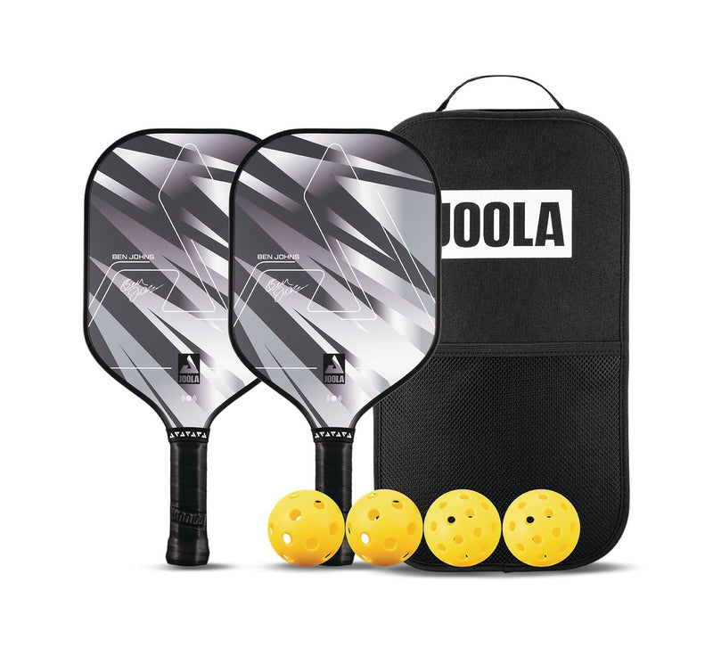 Joola Ben Johns Silver Lightning 10mm Pickleball Paddle & Indoor/Outdoor Ball Set, Black P5