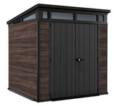 Keter Pent Durable DecoCoat Lockable 2-Door Resin Outdoor Storage Shed with Windows, Brown, 7-ft x 7-ft