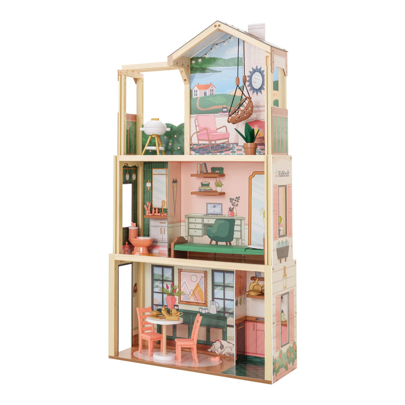 KidKraft Three Story Collapsible Click N Play Wooden Dollhouse for Ages 4+ I9