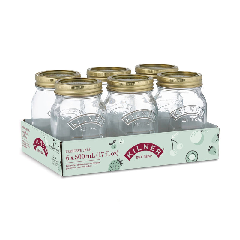 Kilner Regular Mouth Glass Mason Jars with Sealing Lids, 500 mL, 6 Count X0