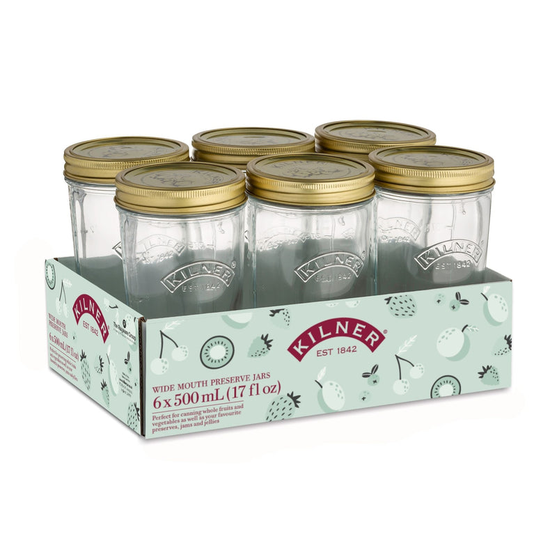 Kilner Wide Mouth Glass Mason Jars with Sealing Lids, 500-mL, 6-pk T0