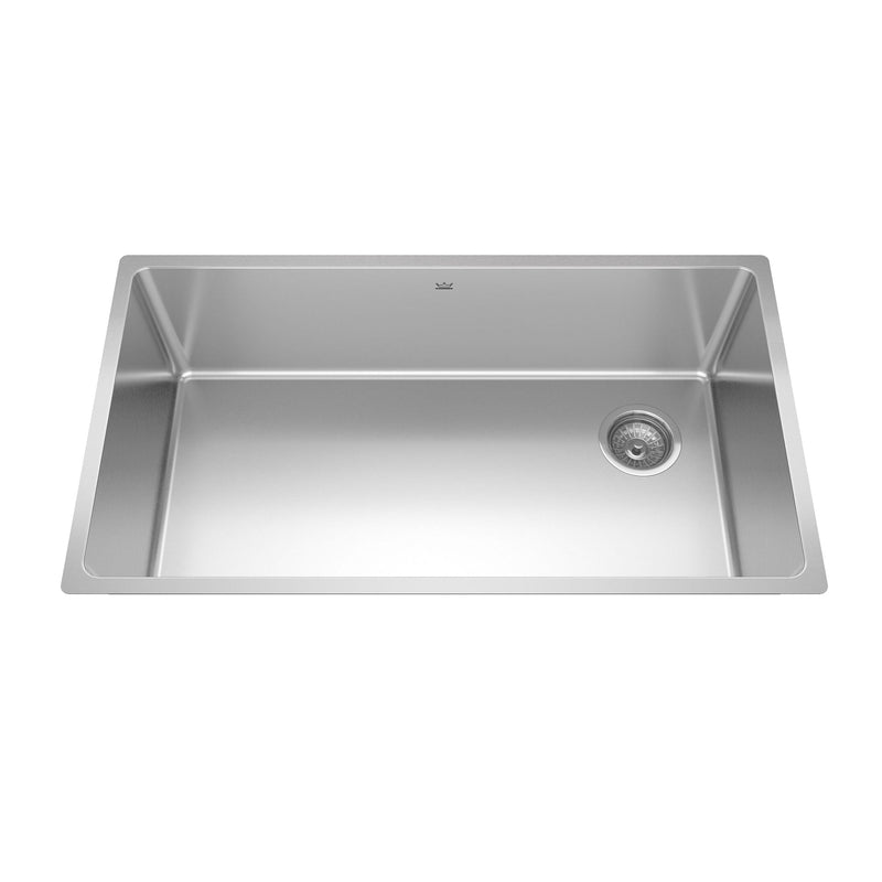 Kindred Brookmore Undermount Single Bowl Off Set Waste Kitchen Sink, 32.5-in x 18.1-in x 9-in, Stainless Steel D4
